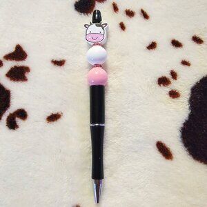 Black Cow Custom Made Rhinestone Wood Beaded Ink Pen with Ink Refill